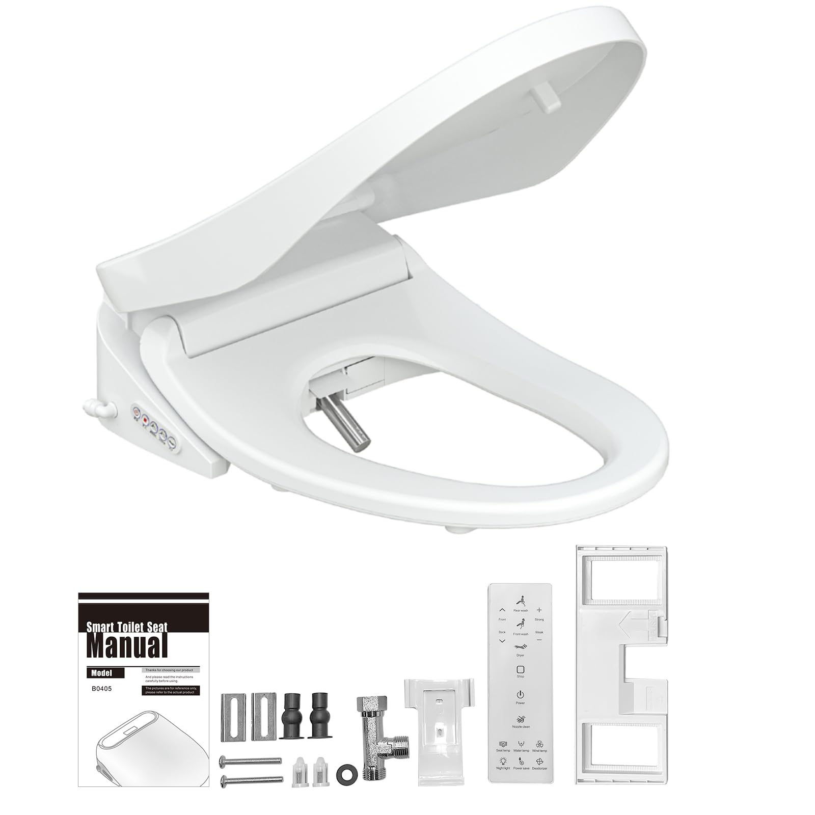 HOROW Elektrischer Bidet Sitz mit Seitentasten Dusch WC Aufsatz 50,5×37,5cm | Beheizter Bidet Sitz mit Selbstreinigende Düse, Frauenfreundlich, Desodorierung, Durchlauferhitzer, Hohe Kompatibilität