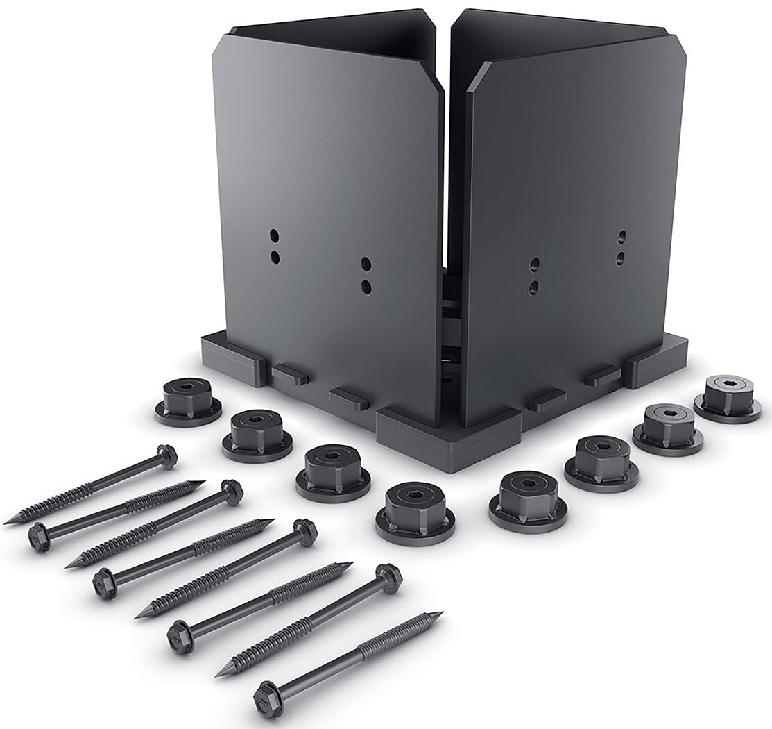 Ozco 51709 Ironwood 8x8" Elevated Post Base Kit, Black Galvanized Steel (1 per Pack)
