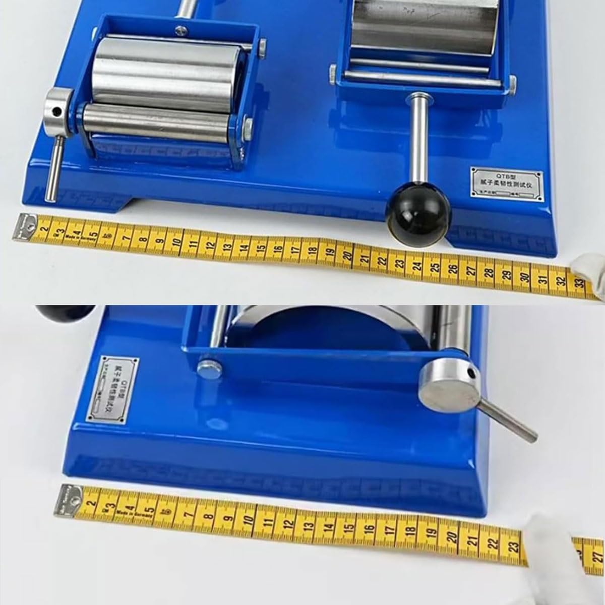 Tester di flessibilità del film della pittura del mastice, macchina di prova di piegatura, sformatura R50mm R25mm, diametro di Rod dell'albero 100mm/50mm, larghezza 80mm, per industria del