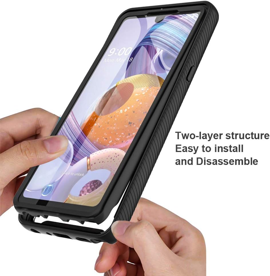 PULEN Full-Body Rugged Designed for LG Stylo 6 Case, with Built-in Screen Protector TPU Shock Absorption Shatter-Resistant Bumper + Clear PC Back Anti-Drop Cover (Black)