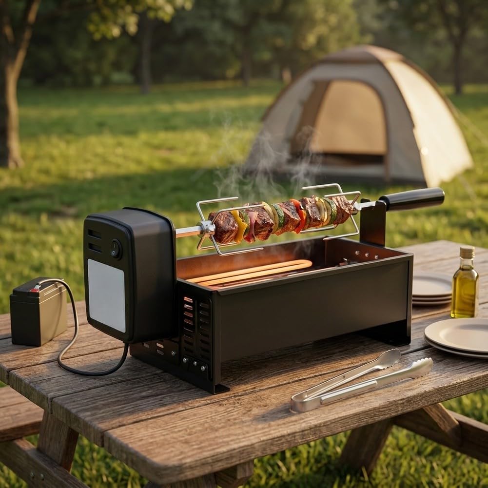 Griglia Portatile BBQ con Spiedo Acciaio Griglia Portatile BBQ