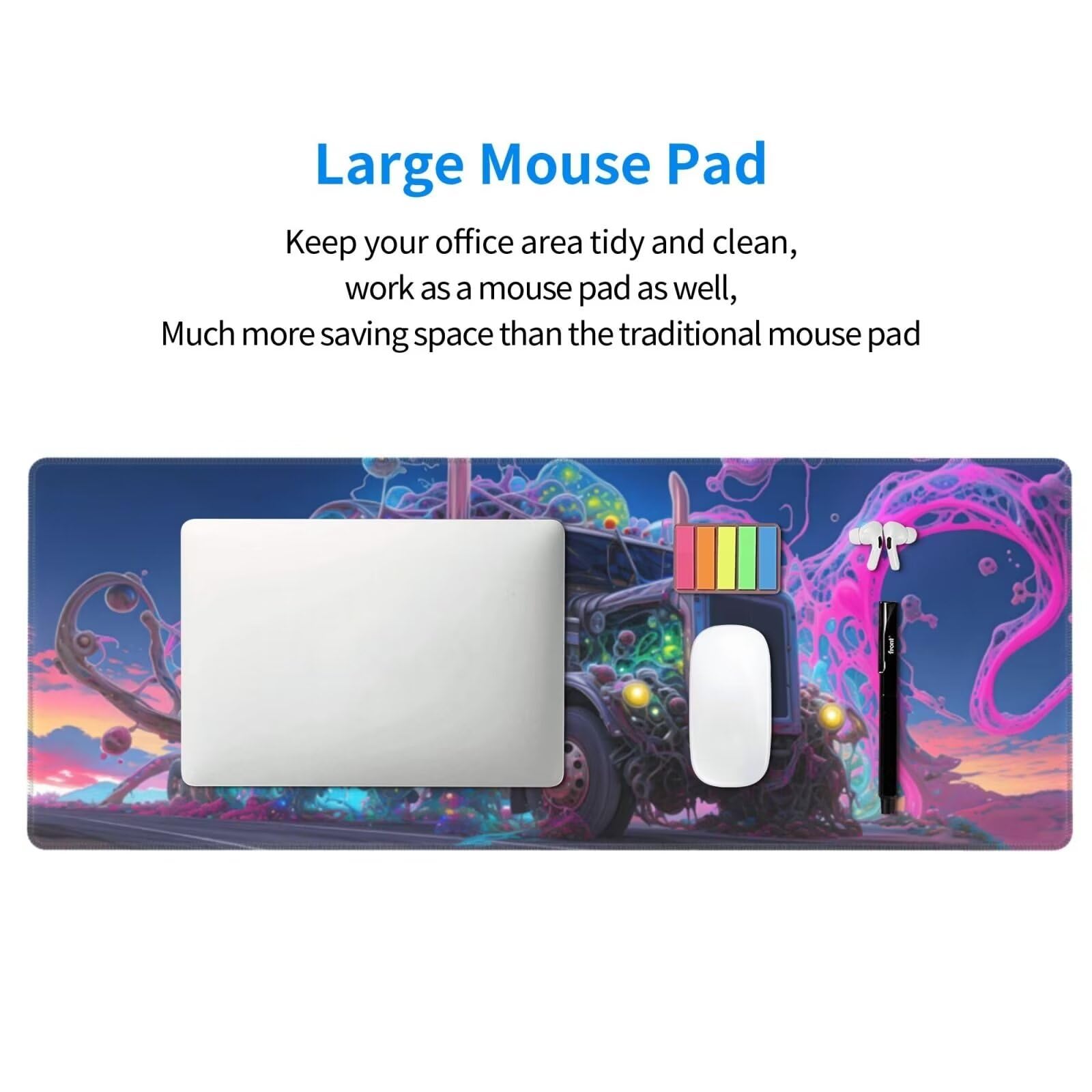 Tappetino Mouse, Tappetino Mouse Gaming Grande XXL 1500x800x3mm Tappetino Scrivania Mouse Pad, Base in Gomma Antiscivolo, Bordi Cuciti,Lavabile, Mousepad per Ufficio e Gaming (camion) R-393