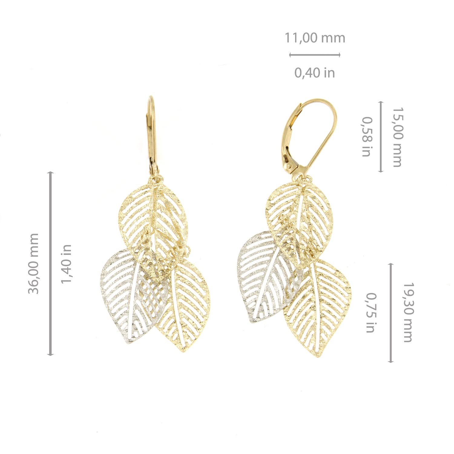 Forme di Lucchetta pour femme - Boucles d'oreilles ou chaîne avec feuille en Or Jaune 14 carats - Fabriqué en Italie Certifié