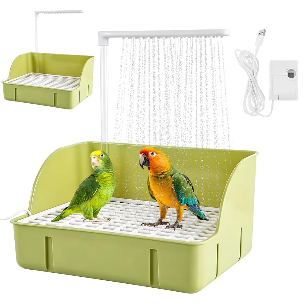 RANJIMA Vogeldusche Wellensittich, Wellensittich Dusche, USB Automatisches Vogelbad mit Wasserfall & Zirkulationshahn, Vogel Dusche, Vogel Badehaus Badewanne, für Unzertrennliche, Wellensittiche
