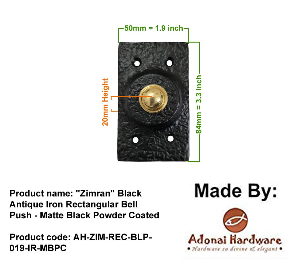 Adonai Hardware "Zimran" Black Antique Iron Rectangular Bell Push - Matte Black Powder Coated 2