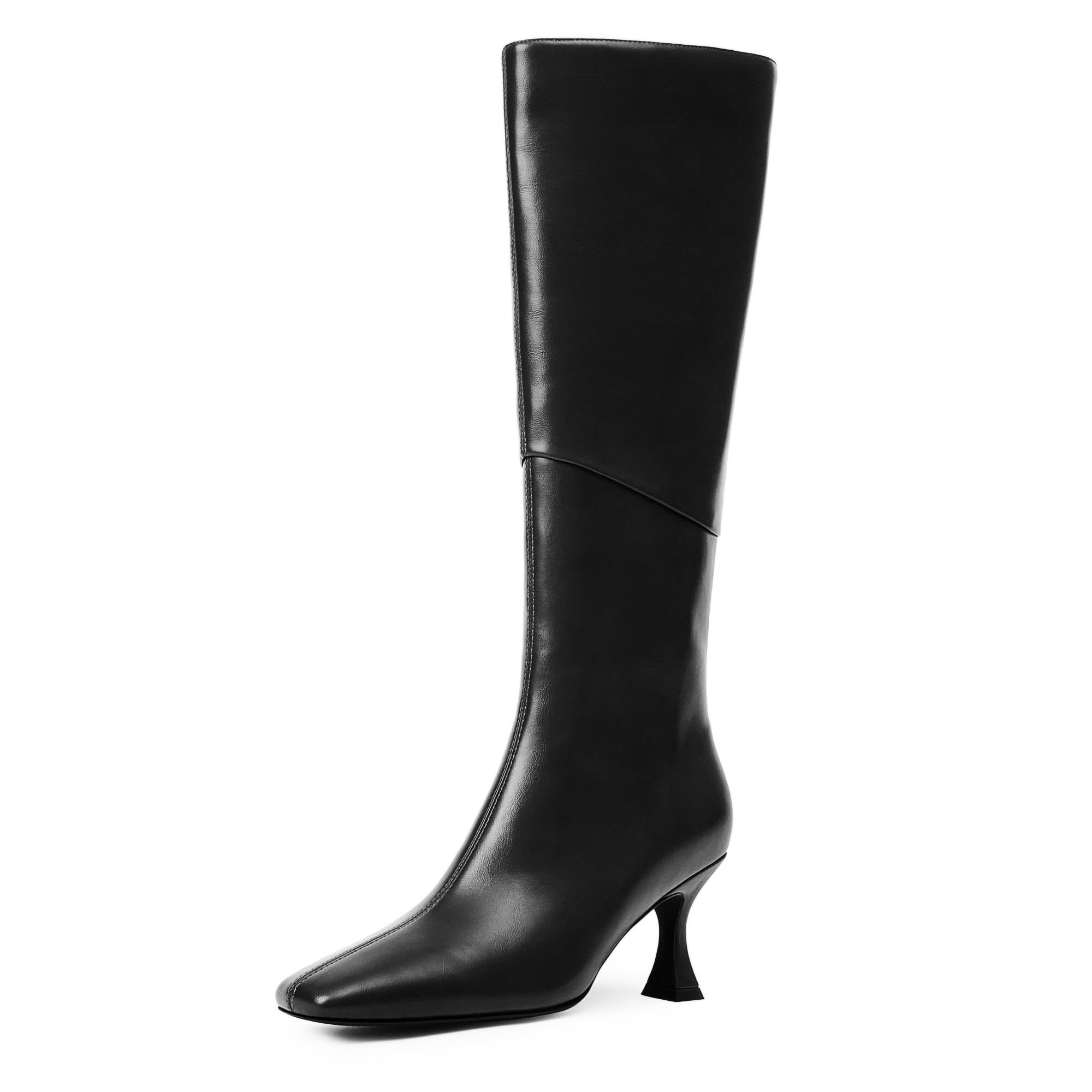 ModatopeKnee High Boots Women Square Toe Tall Boots Kitten Heel Long Boots Side Zipper Dress Fashion Boots