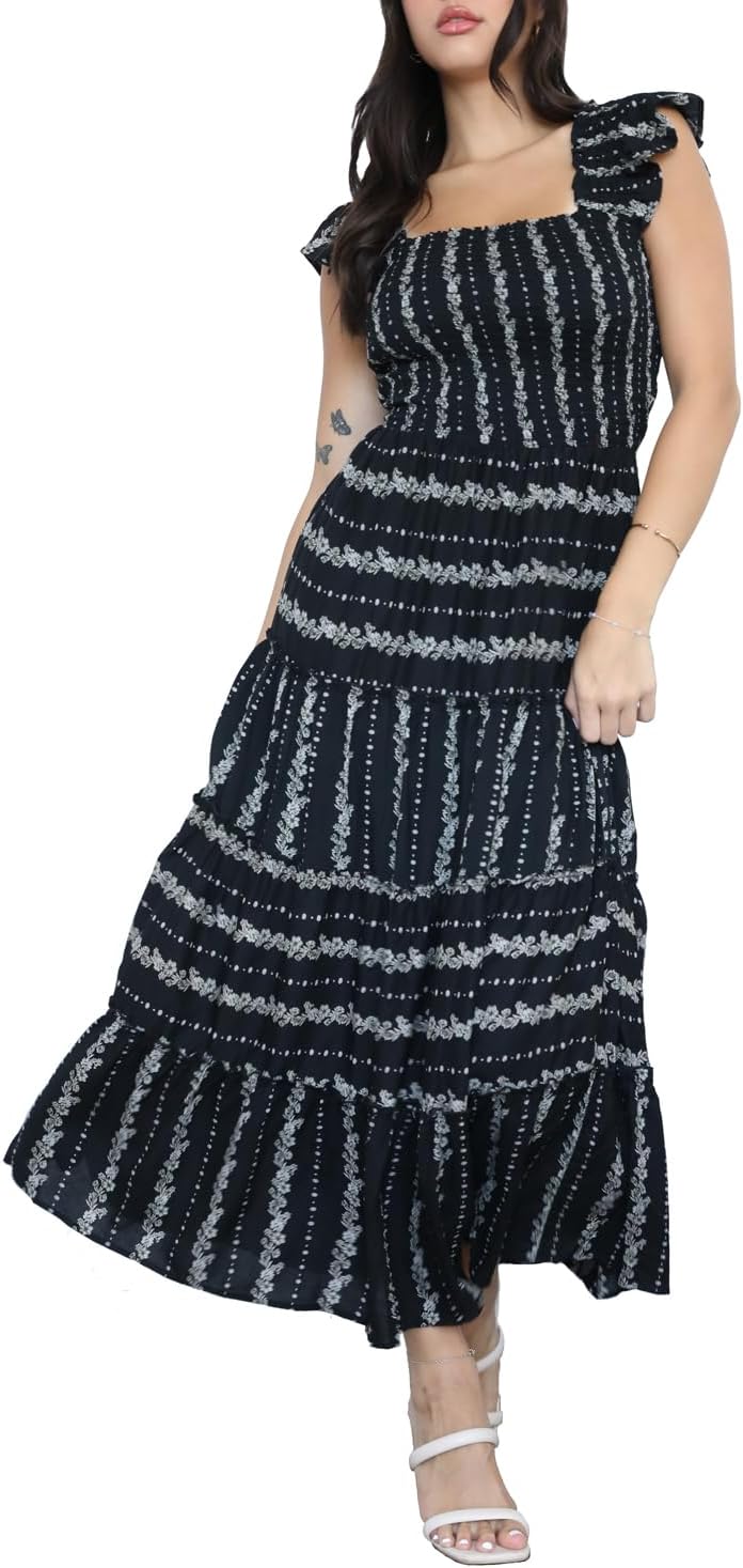 Angie Women's Printed Ruffle Straps Maxi Dress