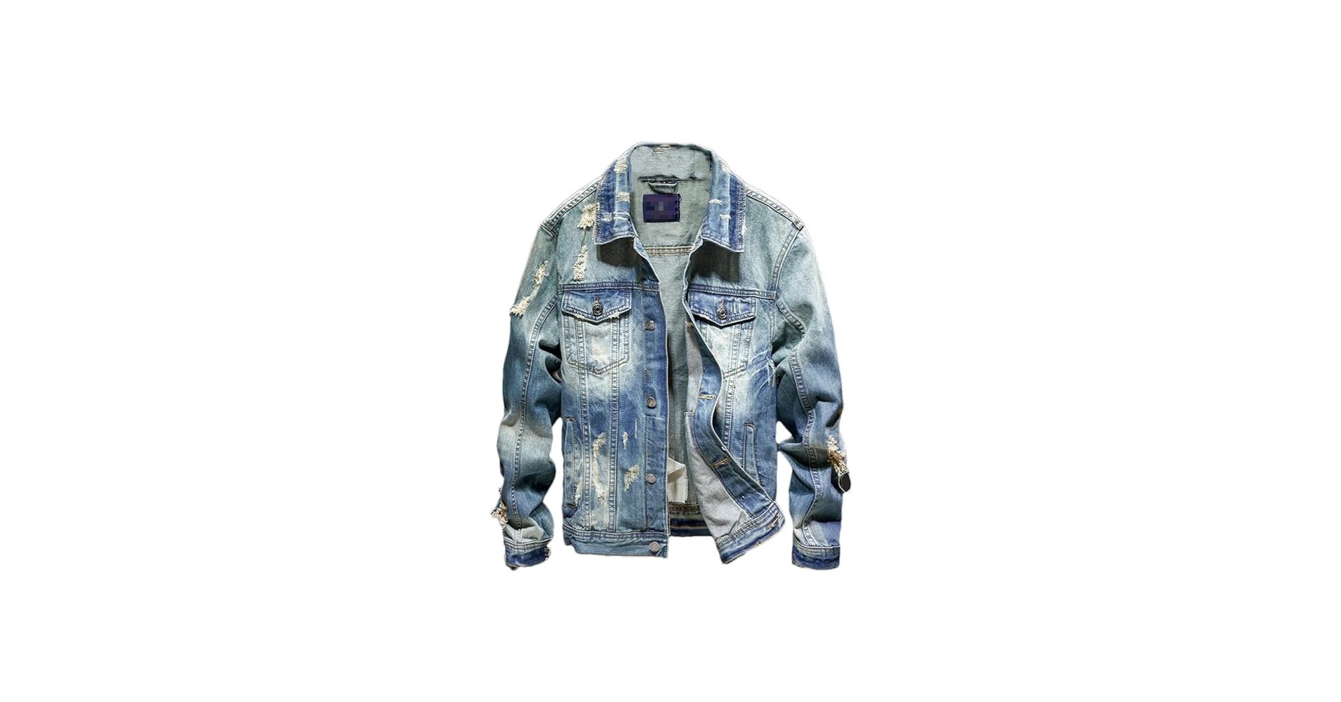 Men's Vintage Ripped Denim Jacket Fashion Washed Denim