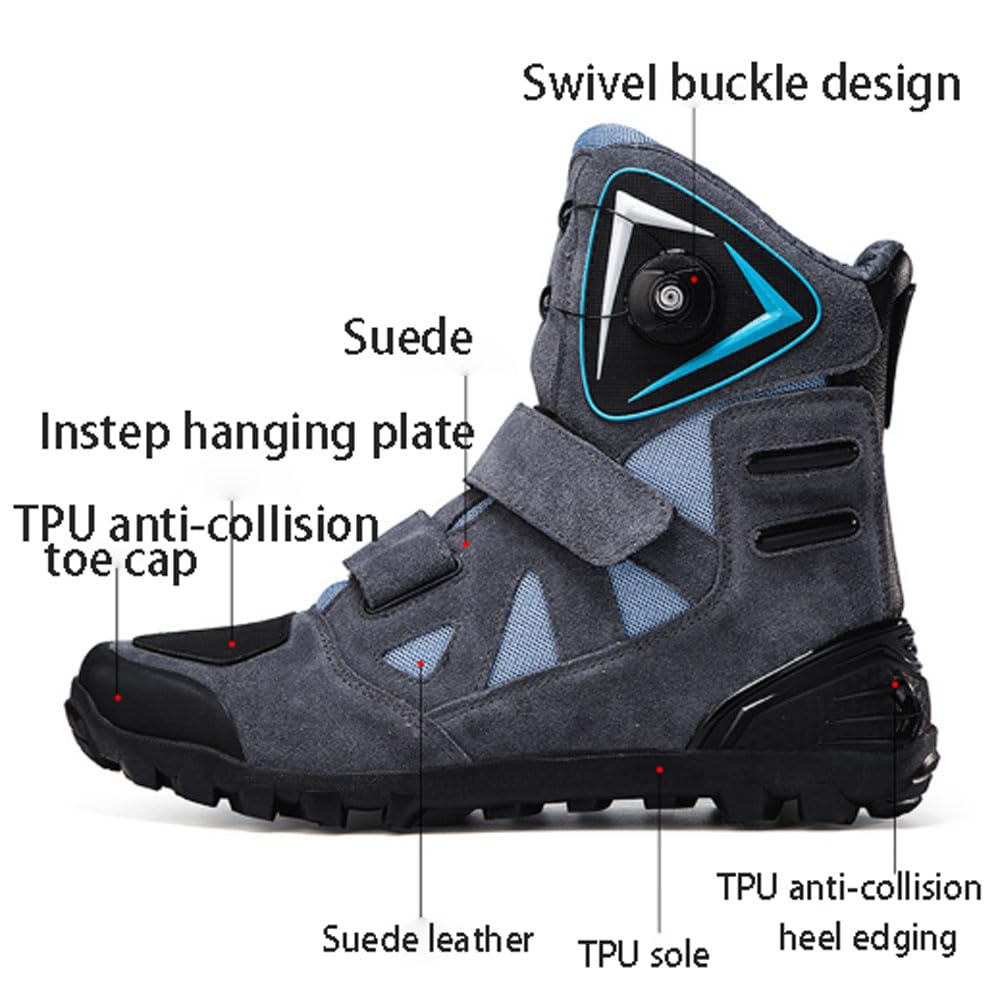 Scarpe da Moto da Strada Antiscivolo,Stivali da Moto Uomo Impermeabile,Protettivi da Moto ScarpeIin,Antiscivolo Suola in TPU,per Moto,Fuoristrada,Pendolarismo,Design con Fibbia Rotante