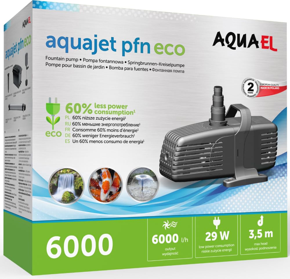 Aquael Teichpumpe AQUAJET PFN ECO Springbrunnenpume Fontänenpumpe Stromsparend (PFN-6000 ECO), Schwarz