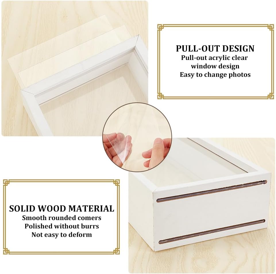OLYCRAFT 10.2x5x2.4 Inch Rectangle Shadow Box Wood Shadow Box Display Case Shadow Box Frame with Double Sided Clear Acrylic Window for Dried Flowers Leaves Specimen - White