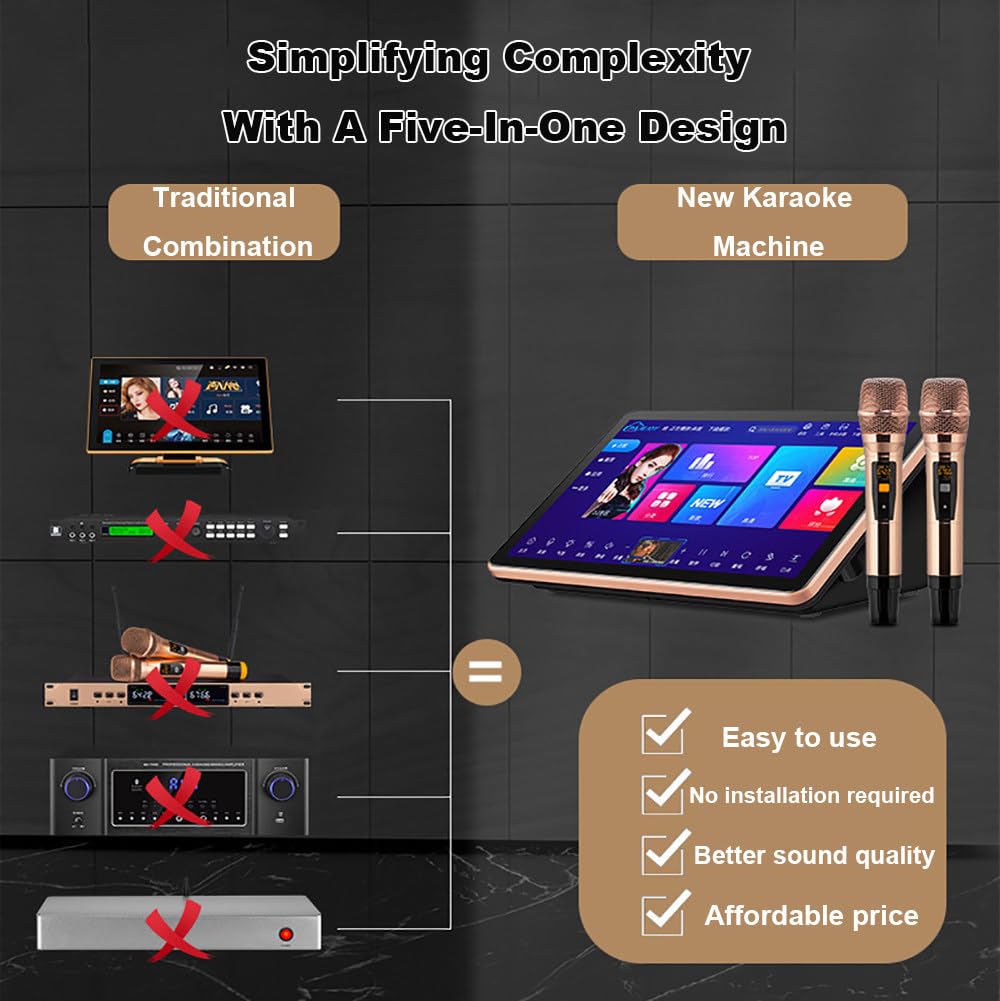 Macchina per Karaoke con Schermo,Display da 15,6",500g/1t/2t/3t/4t/6t,Riproduzione Online su Youtube,Richiesta di Brani Tramite Telefono/App/Voce,Doppio-Sistema,Libreria di 1100k Brani 1T