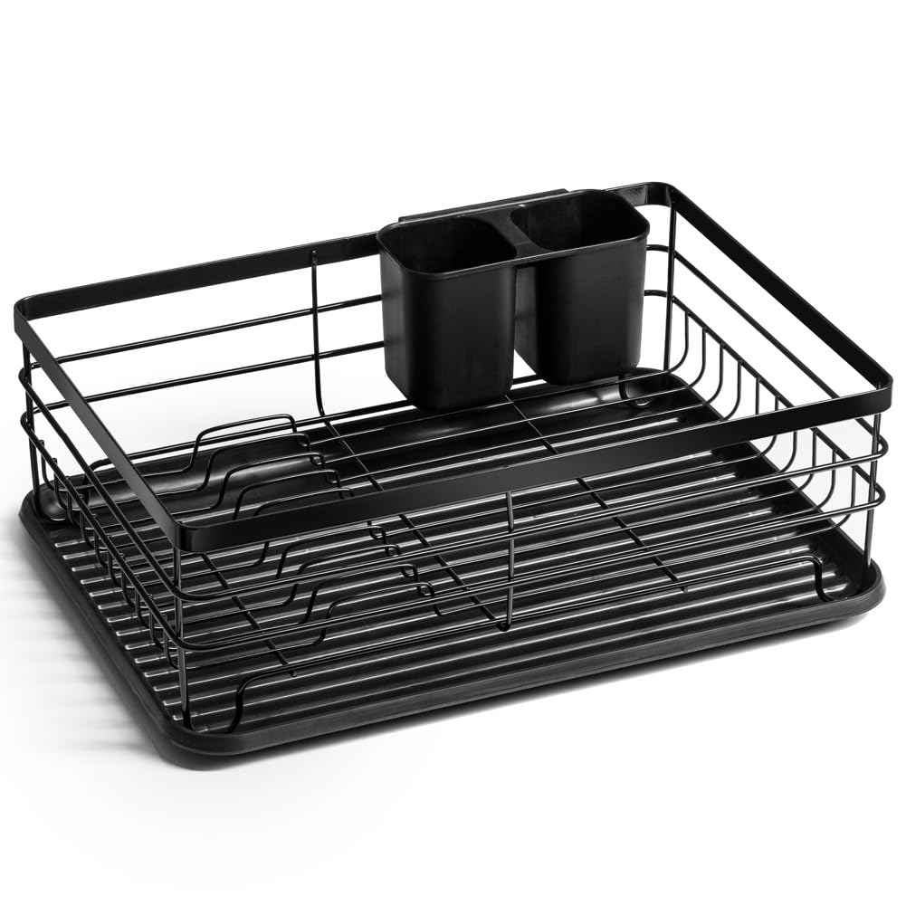 Vilde Escurridor de platos con soporte para cubiertos, de metal y plástico, 43 x 32 x 14,5 cm