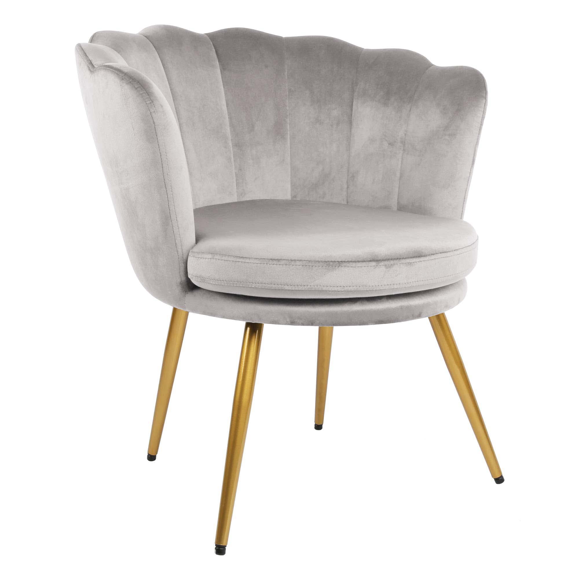 Genesis Flora Accent Tub Chair with Petal Back Armchair With Golden Chrome Finish Metal Tube Legs (Silver Grey)