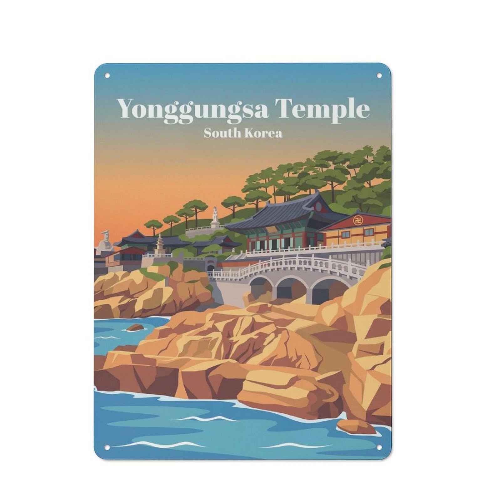 Yonggungsa Temple South Korea Rustic Metal Wall Sign 40x30cm for Workshop Wall, Suited to Makers And DIY Enthusiasts