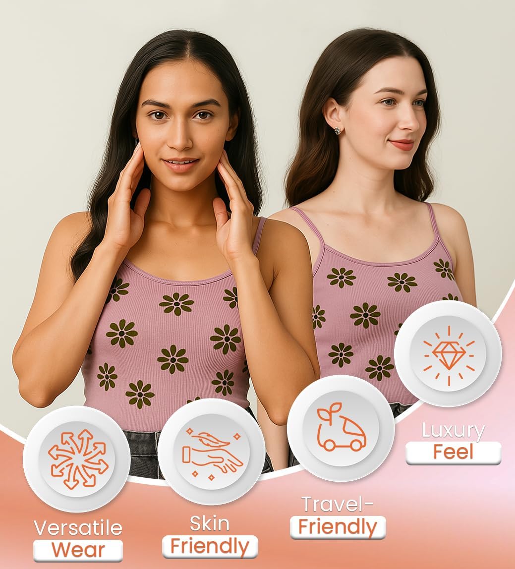 Womens Sleeveless Tank Top in Pink Color Medium Size | Fall Tops for Women with Green Flower Pattern | Front Scoop Neck Tank for Casual Wear, Travel, Brunch & More - Image 3