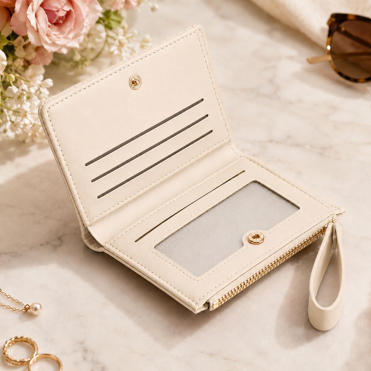 GOIACII Mini portafoglio da donna con motivo intrecciato retrò, portamonete con molti scomparti per carte di credito e scomparto con cerniera per monete, A01 beige., S, Rétro