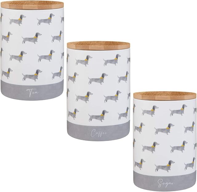 New Sugar, Tea & Coffee Storage Containers with A Cute Sausage Dog Print