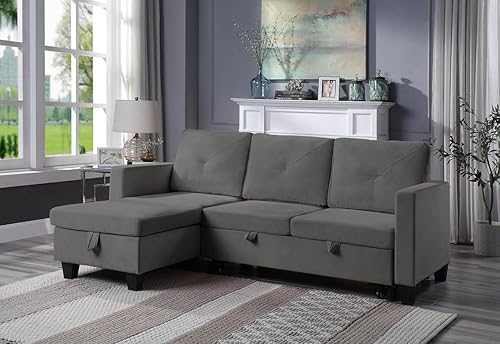 Miniatura 2 de Sofá cama modular convertible en forma de L de 82.5 pulgadas con diván de almacenamiento y cama extraíble, sofá esquinero reversible tapizado de