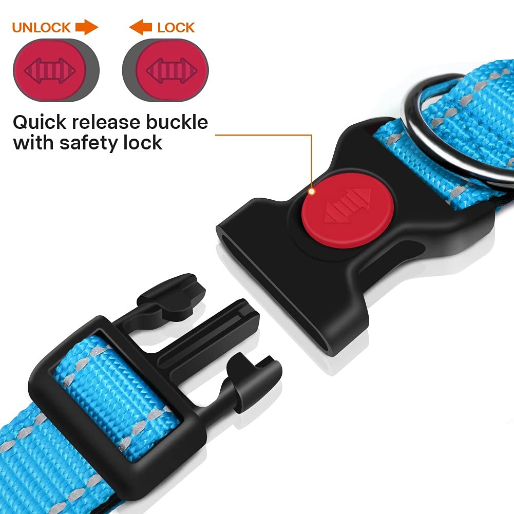 Taglory Collare per Cani, Imbottito Nylon Regolabile Traspirante Riflettente Collari per Cani di Taglia Extra Grande, Cielo Blu
