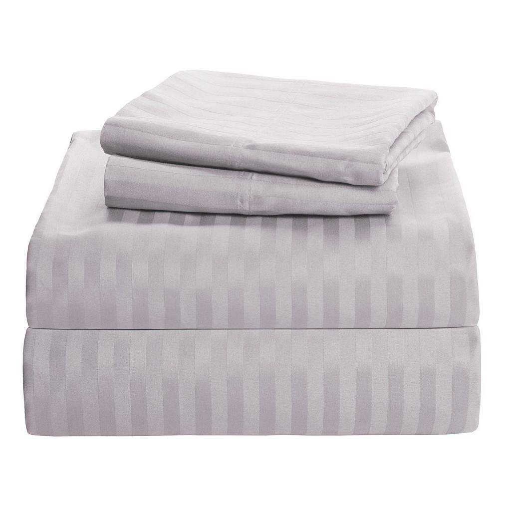 Sheets Set 4 PCs - 100% Cotton - 400TC for RV- Trucks, Campers Boat and motorhomes Easy to fit in RV-Mattress 6" Drop Fitted Sheet - Light Grey Stripe, King Size.