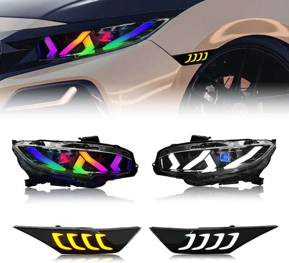 Headlights Side Marker Light for Honda Civic 2016-2021 Front Headlamp Color Control Side Lamp 10th Gen Replacement