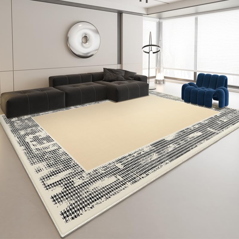 Teppich Wohnzimmer Waschbar 110 x 150 cm rutschfest Maschinenwaschbar,für Schlafzimmer,Küche,Bad,Esszimmer und Flur Geometrisches Patchwork Beige Grau