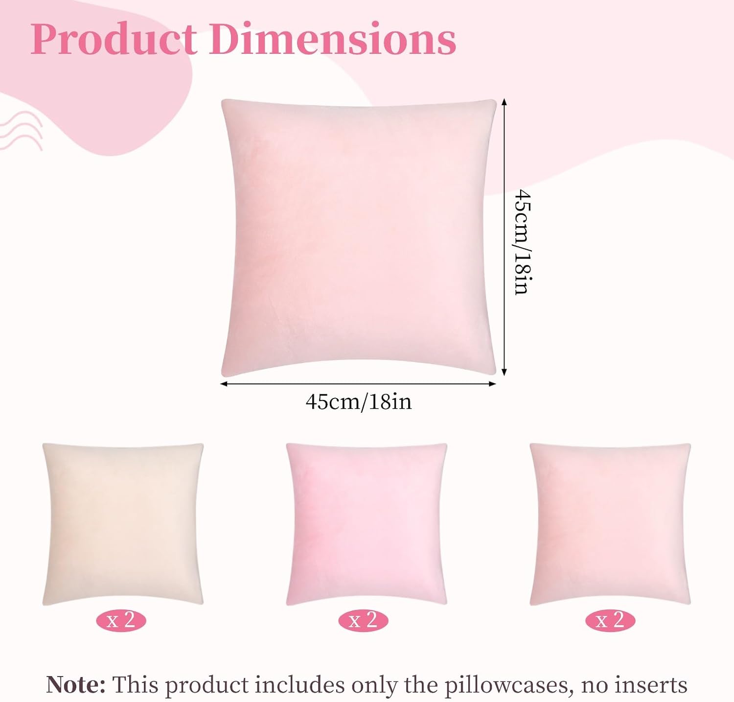6 Pcs Velvet Throw Pillow Covers, 18 x 18 in Pink Pillow Covers Set, Soft Decorative Cushion Cases, Sofa Couch Pillowcase for Living Room, Bedroom, Patio, Garden, Bench, Porch, No Inserts