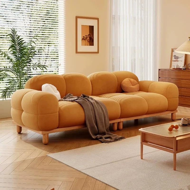 LEGACY OF COMFORT Prith Velvet Modern Cloud Sofa Upholstered 3 Seater Sofa Three Seater Sofa with Wooden Base and Legs for Living Room Hotels & Offices (Mango Orange)