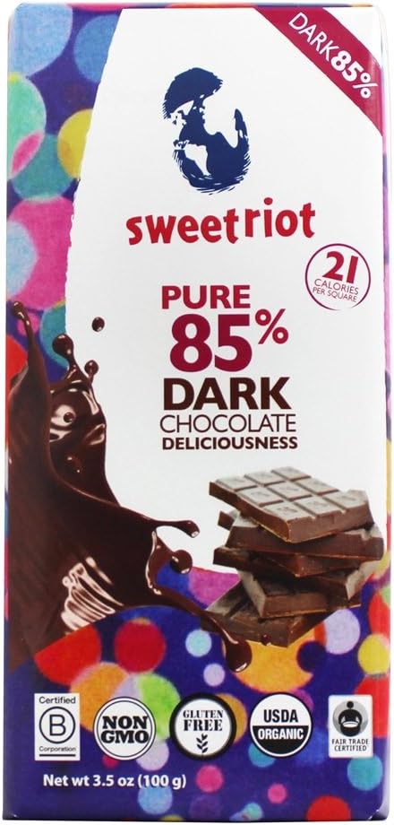 SWEETRIOT Organic 85 Percent Dark Chocolate Bar, 3.5 OZ