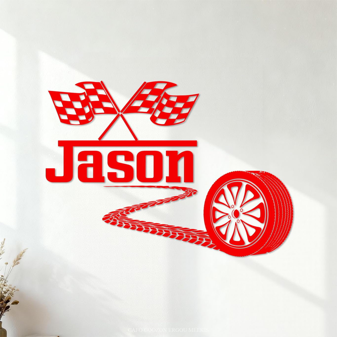 Engraving Stickers Racing Tire Checkered Flag Wheel Racing Flag 68x95.5cm Wall beautification Red