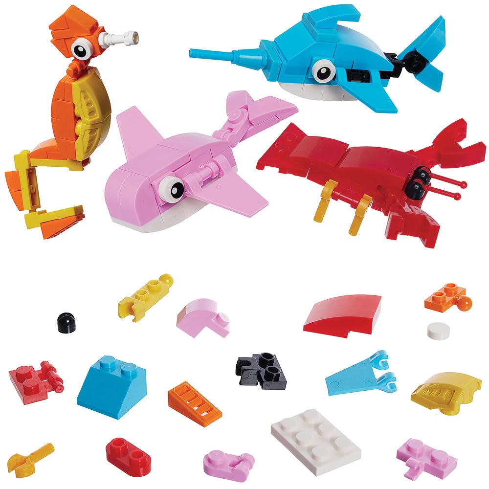 Baker Ross VC231 Sealife Building Brick Kits - Pack of 4, Mini Sealife Brick Model Sets