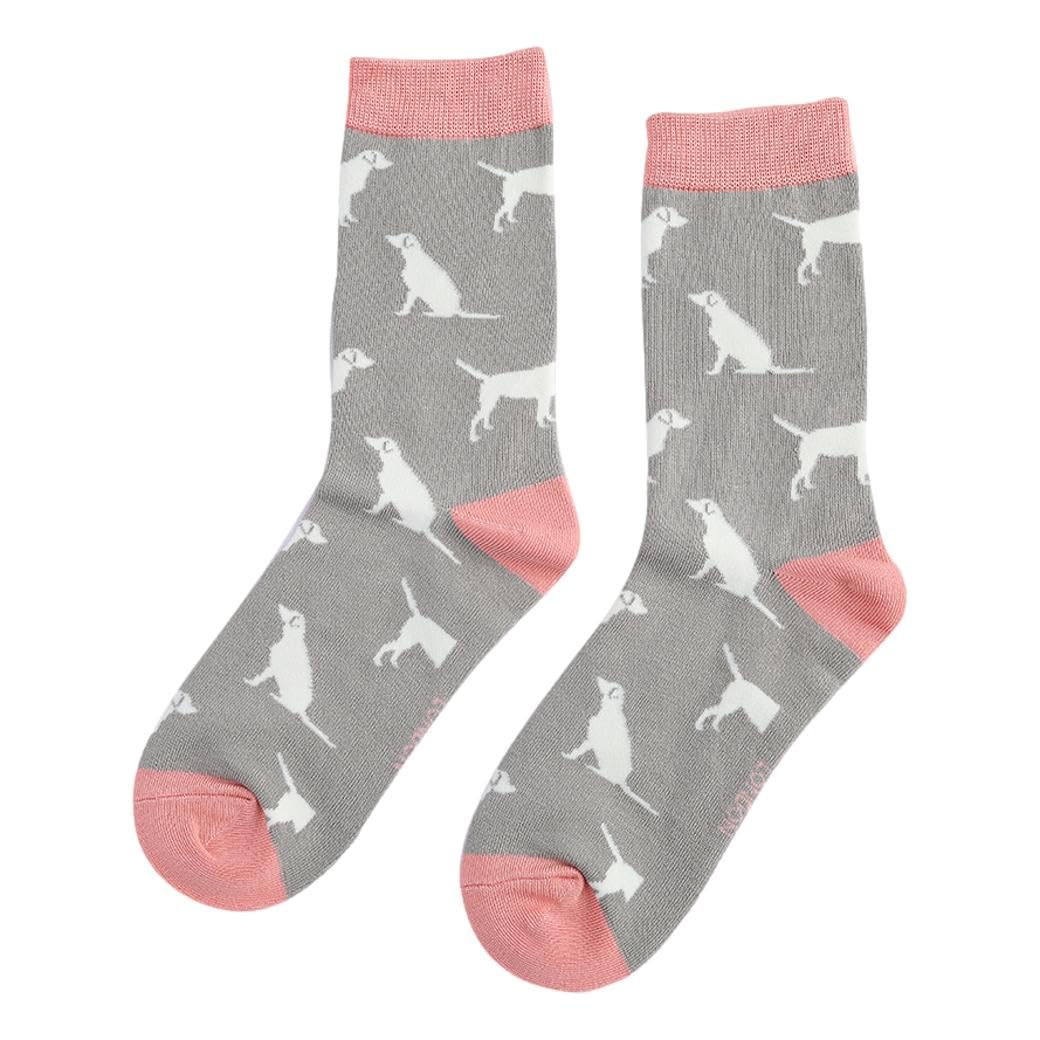 Miss Sparrow Women's Multicoloured White Labradors On Grey Socks