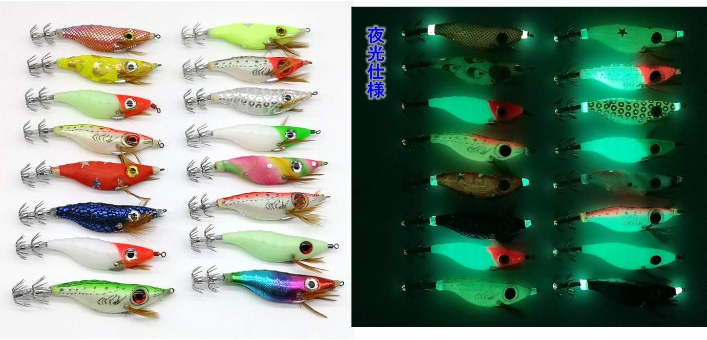 Amazon Mota21 エギ スッテ 浮きスッテ 夜光 16カラー 32本セット イカ釣り エギング 10cm 9g 16カラー各２個セット 美品工房 エギ スッテ