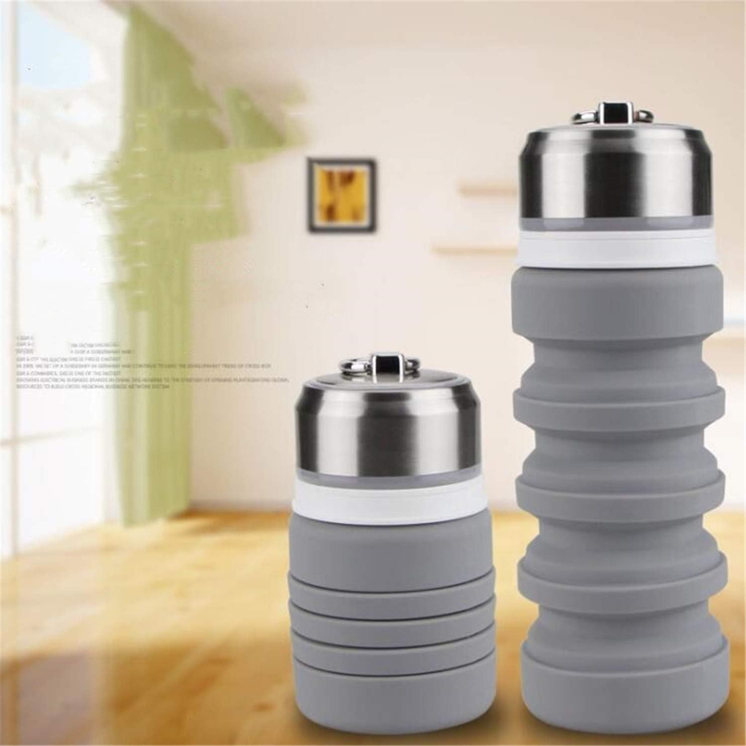 BABIFIS 400ML Portable Silicone Water Bottle Retractable Folding Coffee Bottle Outdoor Travel Drinking Collapsible Sport Kettle Gray