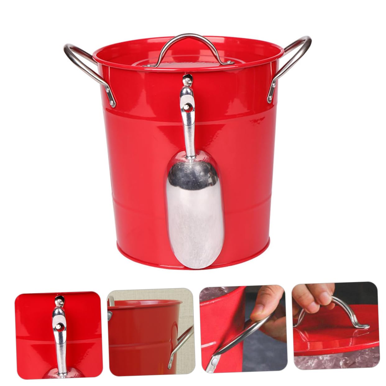 Mikinona Seau à Glace pour Fête 4, 5 L en Fer Rouge avec Couvercle
