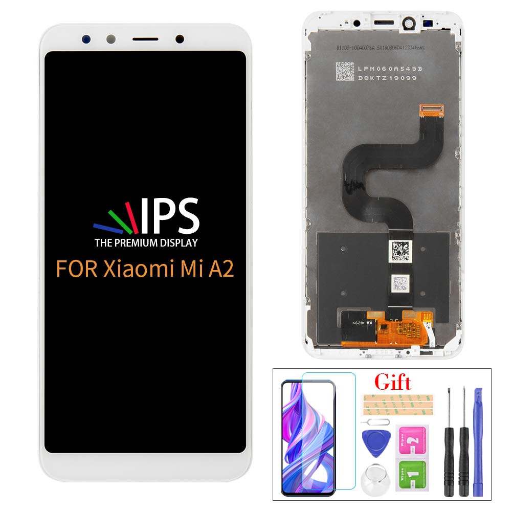 Compatible with Xiaomi Mi A2 LCD Display Screen Replacement,for Xiaomi Mi A2 MIA2 6X MI6X 5.99" Display LCD Panel Repair Parts Kit,with Tempered Glass+Tools (White with Farme)