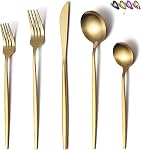 Stainless Steel Golden Flatware Set, Titanium Plated Cutlery - 20 Piece Matte Gold Utensil Set for 4
