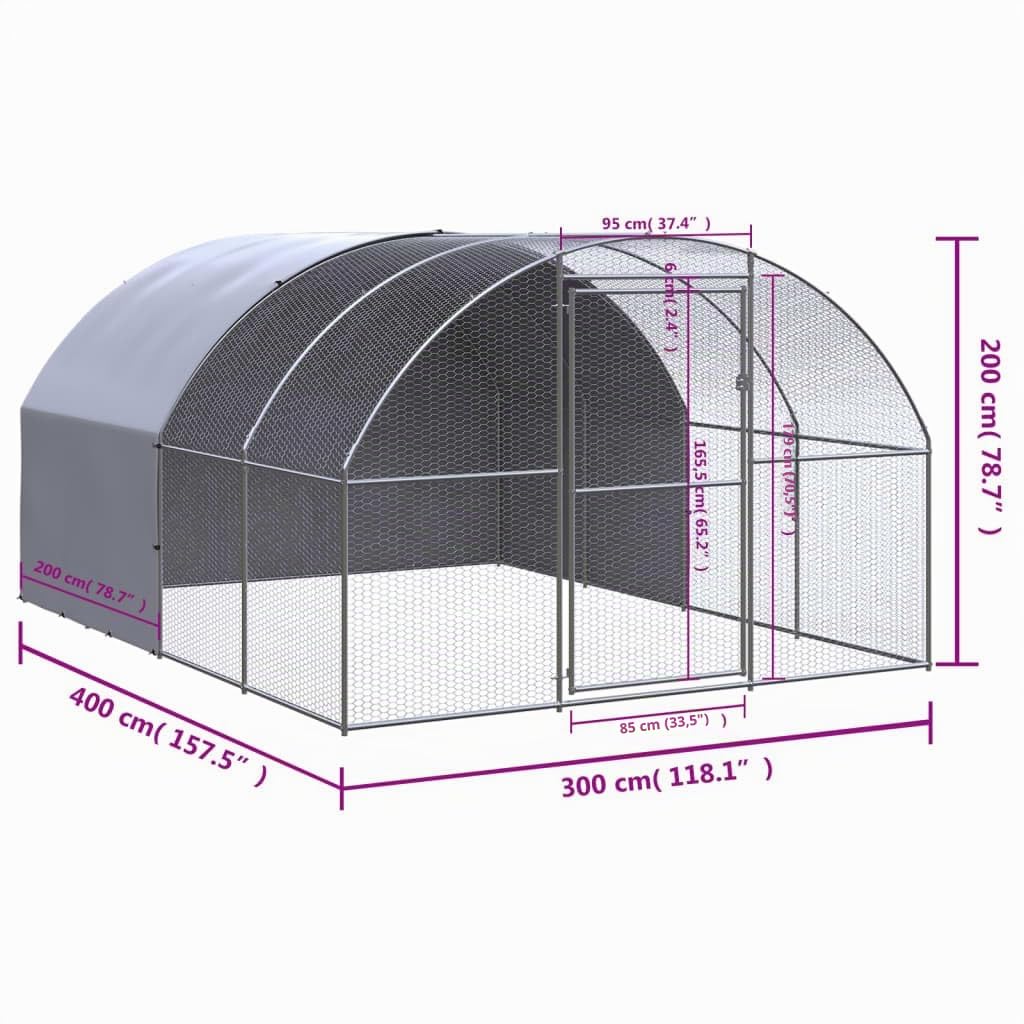 vidaXL Pollaio per Esterni 3x4x2 m in Acciaio Zincato