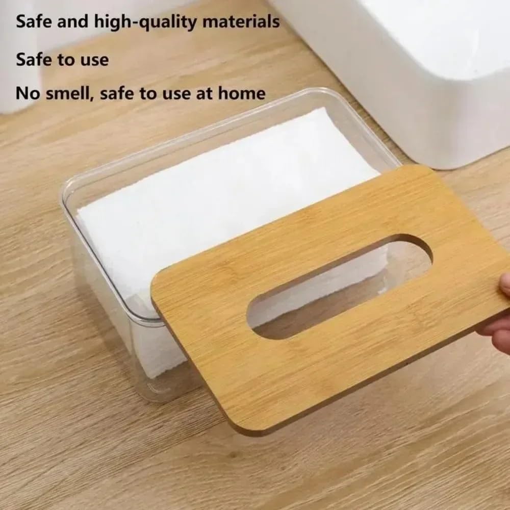 Scatola Trasparente for fazzoletti, Porta tovaglioli in Legno, Porta Carta igienica Rettangolare, Supporto Semplice, Porta fazzoletti da Tavolo Moderno(Large Transparent)
