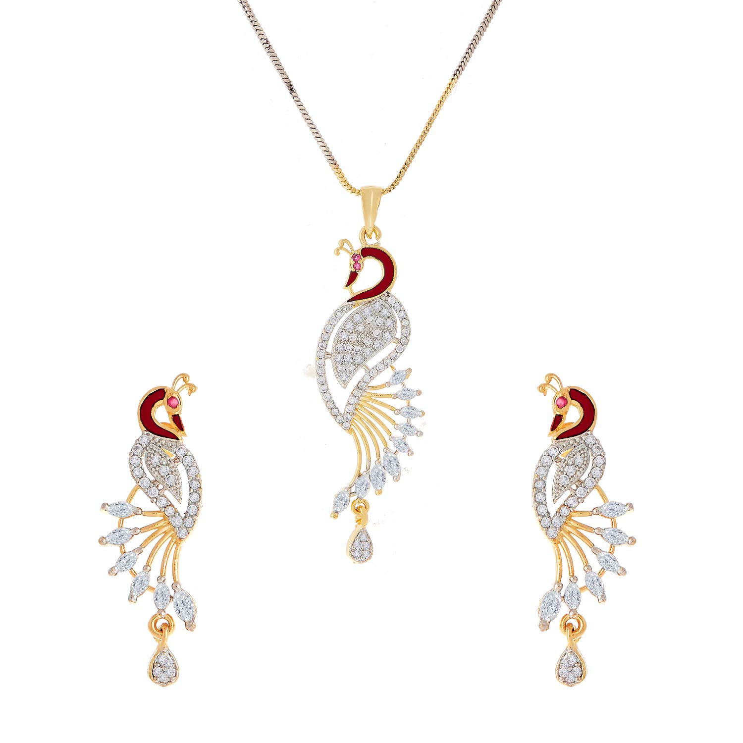 ZENEME Pendant Gold Plated American Diamond Multi Colour Peacock Design Pendant Set With Earring Jewellery For Girls & Women (Design 3) (B08QDRF6NJ) Amazon Price History, Amazon Price Tracker