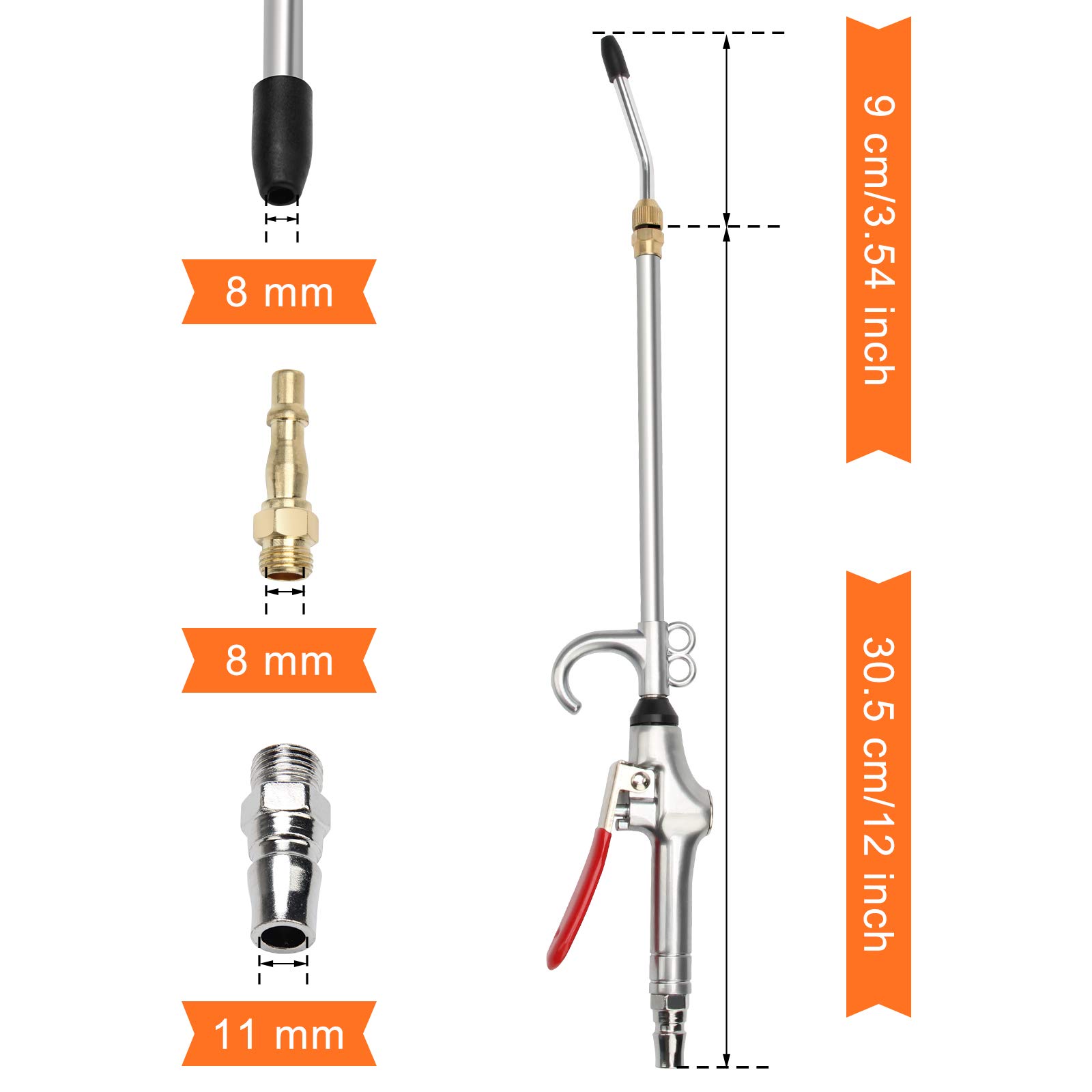 Pistolet de soufflage à air extensible avec buse de nettoyage 285 mm – 500 mm avec 1 buse de soufflage pour nettoyage de la poussière et des accessoires de compresseur d'air