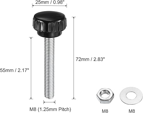 Miniatura 514 de uxcell Juego de 4 perillas moleteadas, tornillos de pulgar con tuercas y arandelas, rosca macho métrica M6 x 1.378 in, cabeza de plástico de 0.984