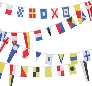 Cabilock 40pcs Nautical Marine Signal Flags Set International Code Banner with Numbers and Letters for Boat and Coastal Ship Communication, Marine Party Decorations and Naval Themed Events