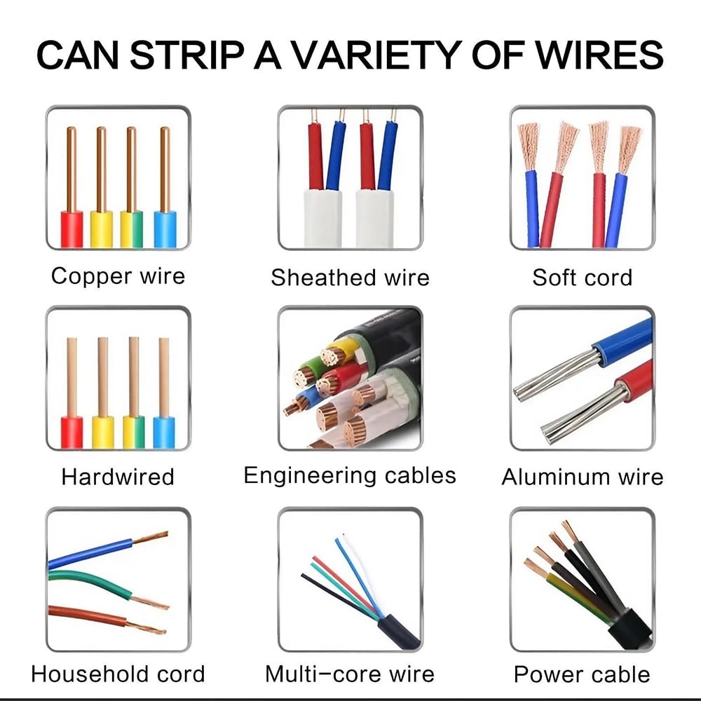 NEWFUN denudeur cable electrique, 1-25 mm denudeuse de cable electrique, denudeur cable, machine à dénuder les câbles,machine à dénuder avec trous d'alimentation réglables pour couper les câbles