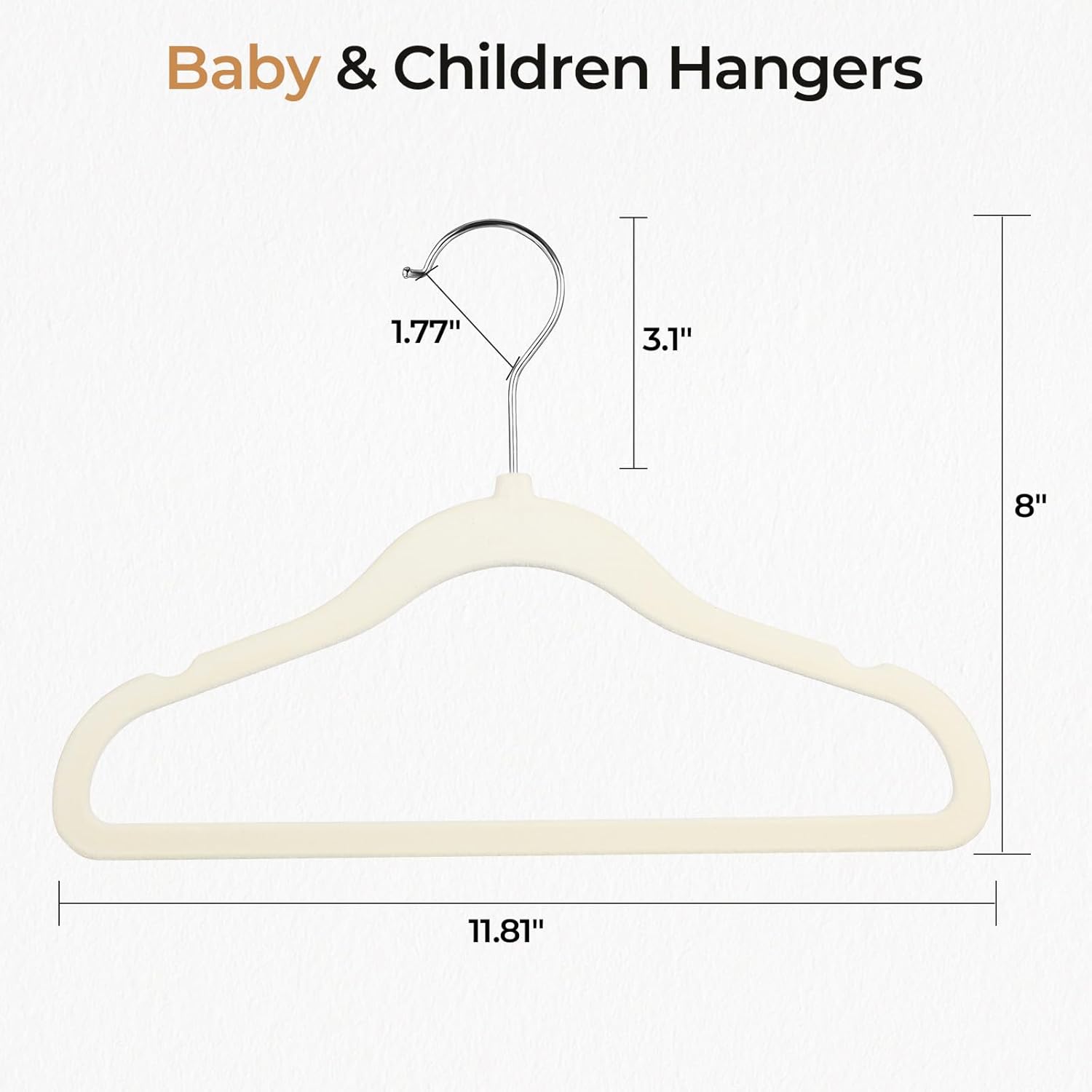 GoodtoU Kids Velvet Hangers, 50 Pack, 11.8 in Non-Slip Baby & Toddler Clothes Hangers, Baby Felt Hangers with Notches & 360° Swivel Hooks for Space-Saving, Beige - Image 2