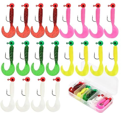 3.5g Soft Plastic Fishing Lures Set, 20 Pieces, Multiple Colours, Storage Case Included, Multi - Color Soft Fishing Lures Set with Tackle Box – Reflective, Sharp - Hooked Baits AUPOINT