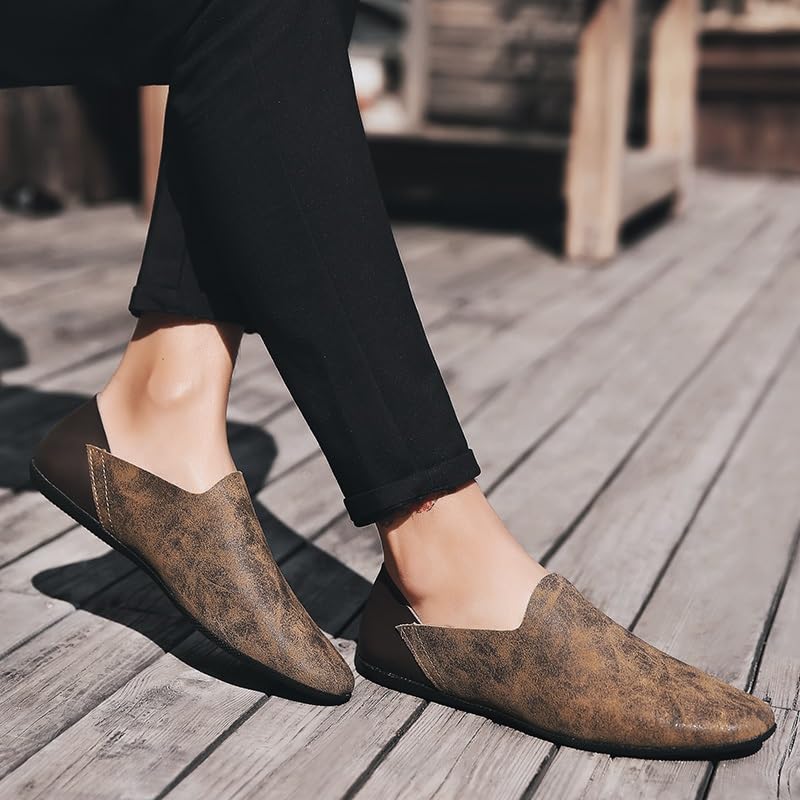 Loafers for Men Round Toe Two Tone Patchwork Leather Flexible Lightweight Slip Resistant Fashion Slip-ons4