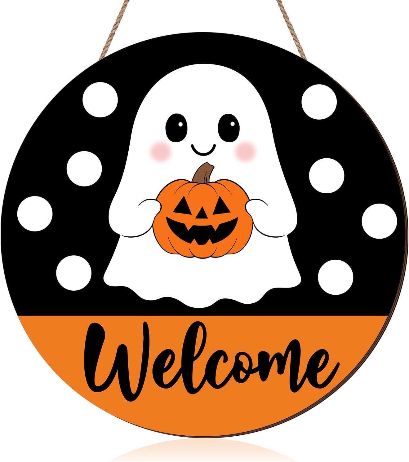 Halloween Ghost Door Sign, Halloween Cute Ghost Welcome Front Door Hanger, Pumpkin Wooden Wreath Wall Sign For Home Party Outdoor Yard Decor Farmhouse Decorations Round
