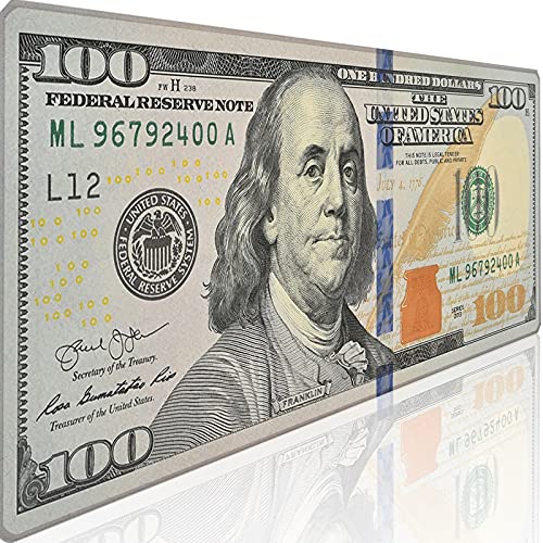 Large $100 Dollar Bill Benjamin Money Mouse Pad for Desk, Non-Slip Rubber Base, Stitched Edges, HD Printing, Desk Mat, Ultra Big, XXXL, Thick 0.16 inches
